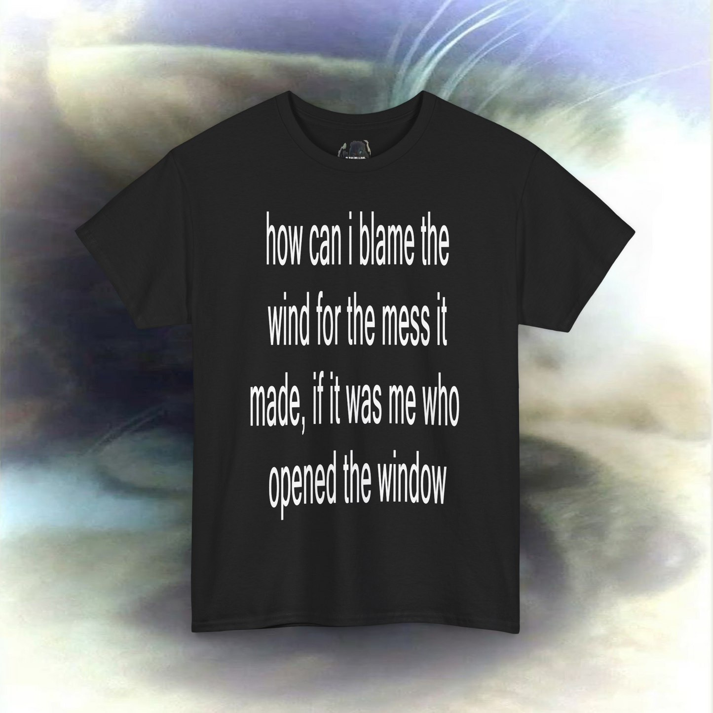 'how can I blame the wind for the mess it made, if it was me who opened the window' T-shirt