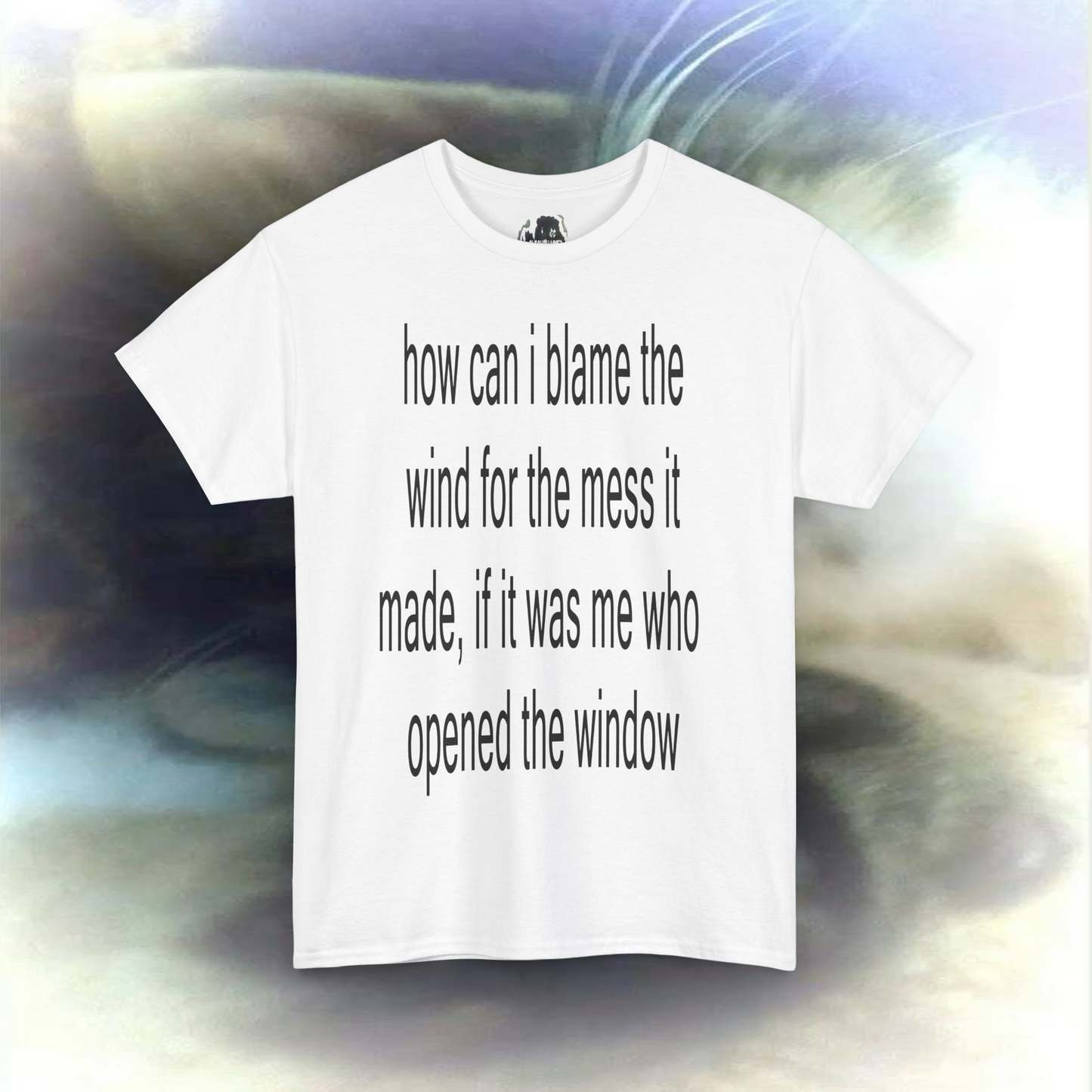'how can I blame the wind for the mess it made, if it was me who opened the window' T-shirt