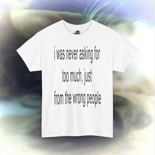 'I was never asking for too much, just from the wrong people' T-shirt